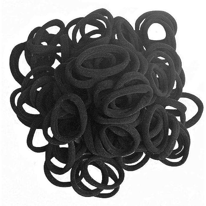 HANMEI Seamless High Elastic Cotton Stretch Hair Ties Bands (Black, 8mm)- 100 Pieces - Image 1